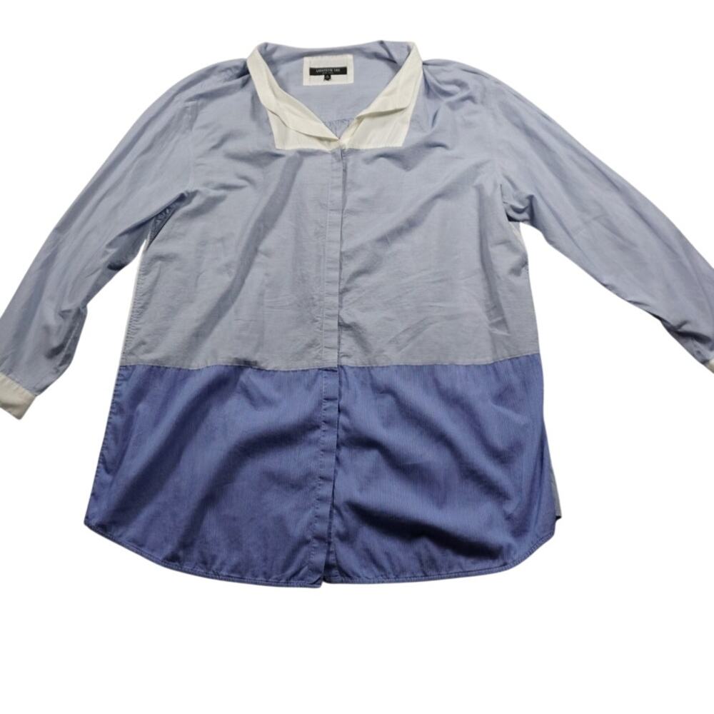 Lafayette 148 New York Pinstripe Chambray Tunic Blouse XL - Picture 4 of 6